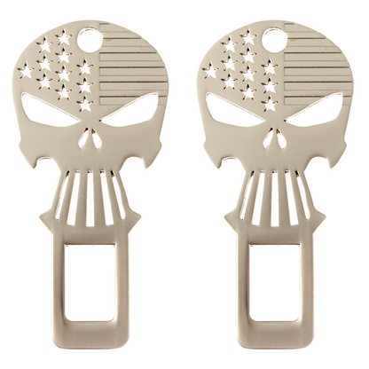 Seatbelt Clips Bottle Openers - Skull Design - Metal - 2 Pack (Choose Your Color)